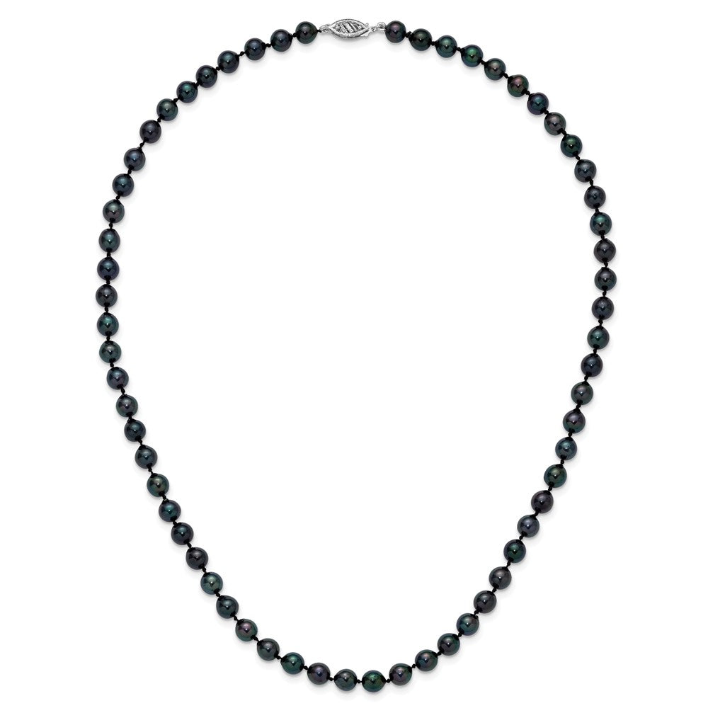 PGN 14k White Gold 6-7mm Black Round Akoya Saltwater Cultured Pearl 18 inch Necklace