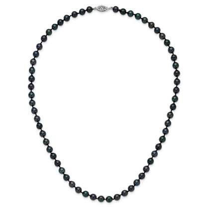 PGN 14k White Gold 6-7mm Black Round Akoya Saltwater Cultured Pearl 18 inch Necklace