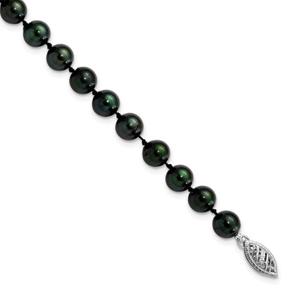 PGB 14k White Gold 6-7mm Black Round Saltwater Akoya Cultured Pearl 8 inch Bracelet