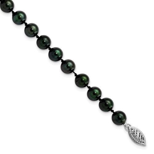PGB 14k White Gold 6-7mm Black Round Saltwater Akoya Cultured Pearl 8 inch Bracelet