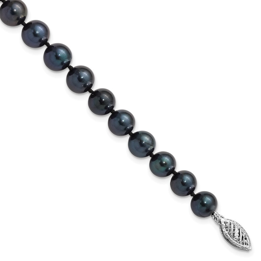 PGB 14k White Gold 7-8mm Black Round Saltwater Akoya Cultured Pearl 8 inch Bracelet