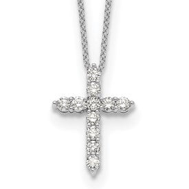LGWN 14k White Gold 1/2 carat Lab Grown Diamond VS/SI+ G+ Complete 18 inch Cross Pendant Necklace