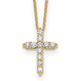 14k 1/2 carat Lab Grown Diamond VS/SI+ G+ Complete 18 inch Cross Pendant Necklace