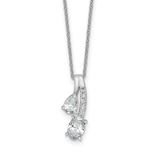 LGGN 14k White Gold 7/8 carat Lab Grown Diamond VS/SI+ G+ Oval and Pear Complete 18 inch Two Stone Pendant Necklace
