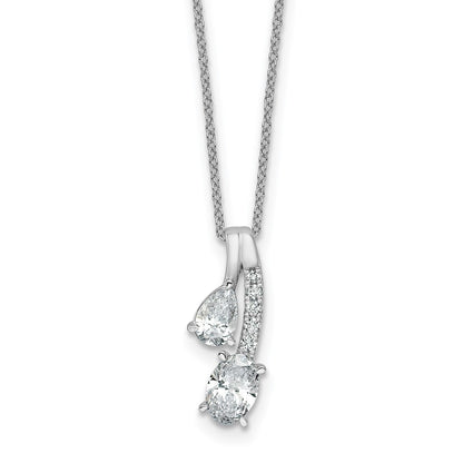 LGGN 14k White Gold 7/8 carat Lab Grown Diamond VS/SI+ G+ Oval and Pear Complete 18 inch Two Stone Pendant Necklace