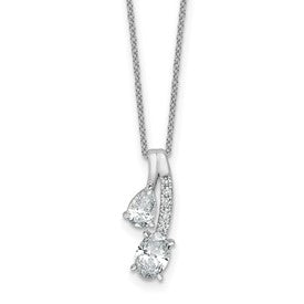 LGGN 14k White Gold 7/8 carat Lab Grown Diamond VS/SI+ G+ Oval and Pear Complete 18 inch Two Stone Pendant Necklace