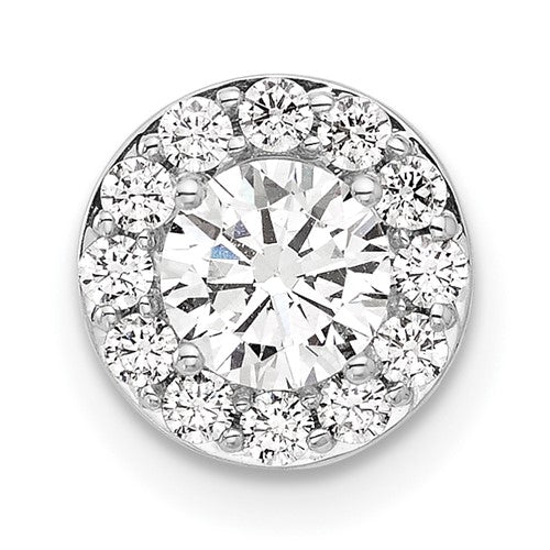 LGGP 14k White Gold 3/4 carat Lab Grown Diamond VS/SI+ G+ Round Complete Halo Chain Slide Pendant