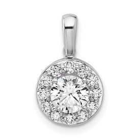 LGGP 14k White Gold 1 carat Lab Grown Diamond VS/SI+ G+ Round Complete Halo Pendant