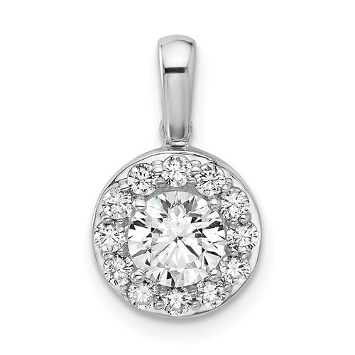 LGGP 14k White Gold 1 carat Lab Grown Diamond VS/SI+ G+ Round Complete Halo Pendant