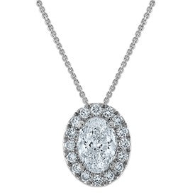 LGWN 14k White Gold 2 1/2 carat Certified Lab Grown Diamond VS/SI+ G+ Complete 18 inch Oval Halo Pendant Necklace