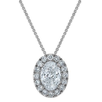 LGWN 14k White Gold 2 1/2 carat Certified Lab Grown Diamond VS/SI+ G+ Complete 18 inch Oval Halo Pendant Necklace