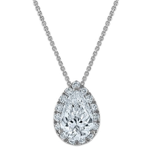 LGGN 14k White Gold 2 3/8 carat Certified Lab Grown Diamond VS/SI+ G+ Complete 18 inch Pear Halo Pendant Necklace