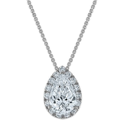 LGGN 14k White Gold 2 3/8 carat Certified Lab Grown Diamond VS/SI+ G+ Complete 18 inch Pear Halo Pendant Necklace