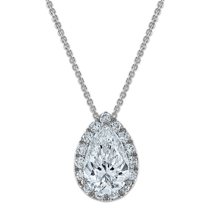 LGGN 14k White Gold 2 3/8 carat Certified Lab Grown Diamond VS/SI+ G+ Complete 18 inch Pear Halo Pendant Necklace