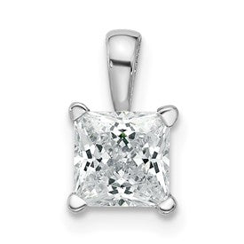 LGWP 14k White Gold 1 carat Lab Grown Diamond VS/SI+ G+ Princess Complete Four Prong Pendant