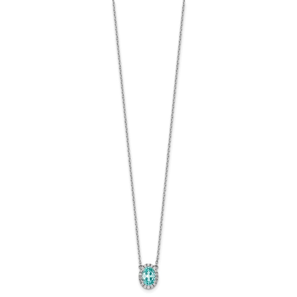 LGWN Pure Serenity 14k White Gold 1/8 carat Lab Grown Diamond VS/SI+ G+ and Lab Created Paraiba 18 inch Oval Halo Pendant Necklace