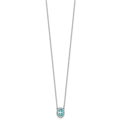 LGWN Pure Serenity 14k White Gold 1/8 carat Lab Grown Diamond VS/SI+ G+ and Lab Created Paraiba 18 inch Oval Halo Pendant Necklace