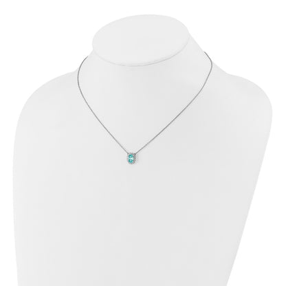 LGWN Pure Serenity 14k White Gold 1/8 carat Lab Grown Diamond VS/SI+ G+ and Lab Created Paraiba 18 inch Oval Halo Pendant Necklace