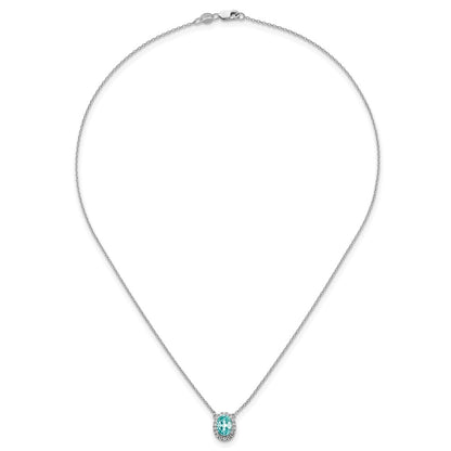 LGWN Pure Serenity 14k White Gold 1/8 carat Lab Grown Diamond VS/SI+ G+ and Lab Created Paraiba 18 inch Oval Halo Pendant Necklace