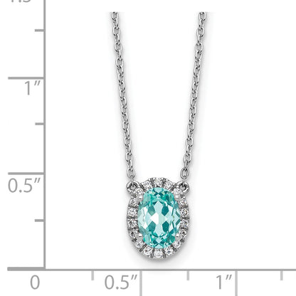 LGWN Pure Serenity 14k White Gold 1/8 carat Lab Grown Diamond VS/SI+ G+ and Lab Created Paraiba 18 inch Oval Halo Pendant Necklace