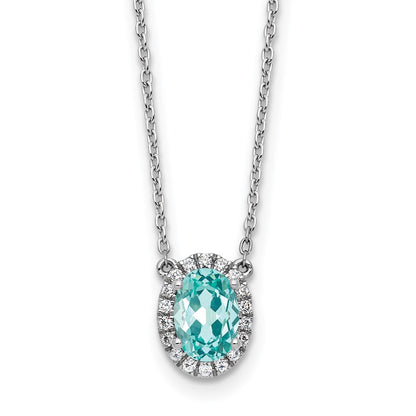 LGWN Pure Serenity 14k White Gold 1/8 carat Lab Grown Diamond VS/SI+ G+ and Lab Created Paraiba 18 inch Oval Halo Pendant Necklace