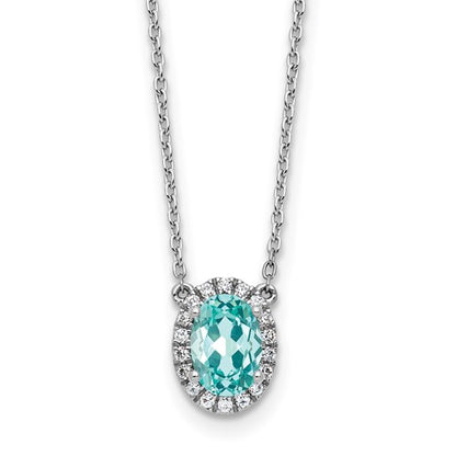 LGWN Pure Serenity 14k White Gold 1/8 carat Lab Grown Diamond VS/SI+ G+ and Lab Created Paraiba 18 inch Oval Halo Pendant Necklace