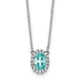 LGWN Pure Serenity 14k White Gold 1/8 carat Lab Grown Diamond VS/SI+ G+ and Lab Created Paraiba 18 inch Oval Halo Pendant Necklace