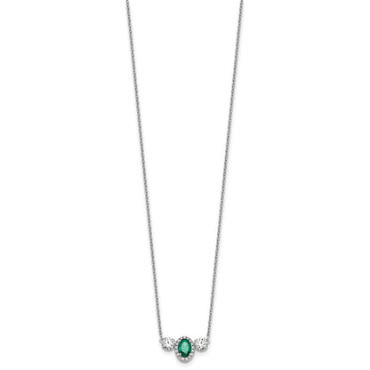 LGWN 14k White Gold 1 1/8 carat Lab Grown Diamond VS/SI+ G+ and Created Emerald Complete Three Stone 16 inch Necklace