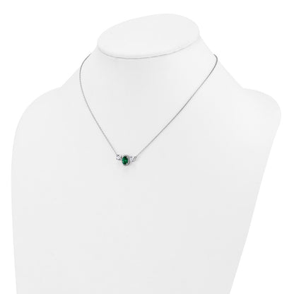LGWN 14k White Gold 1 1/8 carat Lab Grown Diamond VS/SI+ G+ and Created Emerald Complete Three Stone 16 inch Necklace