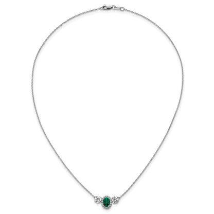 LGWN 14k White Gold 1 1/8 carat Lab Grown Diamond VS/SI+ G+ and Created Emerald Complete Three Stone 16 inch Necklace