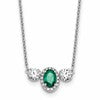 LGWN 14k White Gold 1 1/8 carat Lab Grown Diamond VS/SI+ G+ and Created Emerald Complete Three Stone 16 inch Necklace