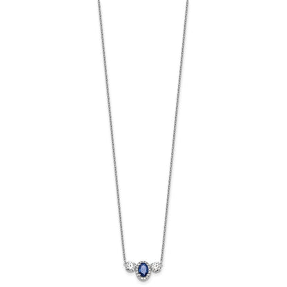 LGGN 14k White Gold 1 1/8 carat Lab Grown Diamond VS/SI+ G+ and Created Sapphire Complete Three Stone 16 inch Necklace