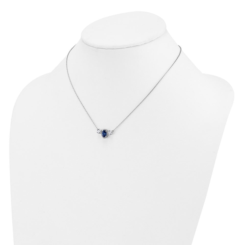 LGGN 14k White Gold 1 1/8 carat Lab Grown Diamond VS/SI+ G+ and Created Sapphire Complete Three Stone 16 inch Necklace