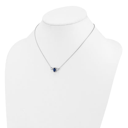 LGGN 14k White Gold 1 1/8 carat Lab Grown Diamond VS/SI+ G+ and Created Sapphire Complete Three Stone 16 inch Necklace