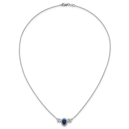 LGGN 14k White Gold 1 1/8 carat Lab Grown Diamond VS/SI+ G+ and Created Sapphire Complete Three Stone 16 inch Necklace