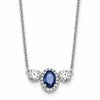 LGGN 14k White Gold 1 1/8 carat Lab Grown Diamond VS/SI+ G+ and Created Sapphire Complete Three Stone 16 inch Necklace