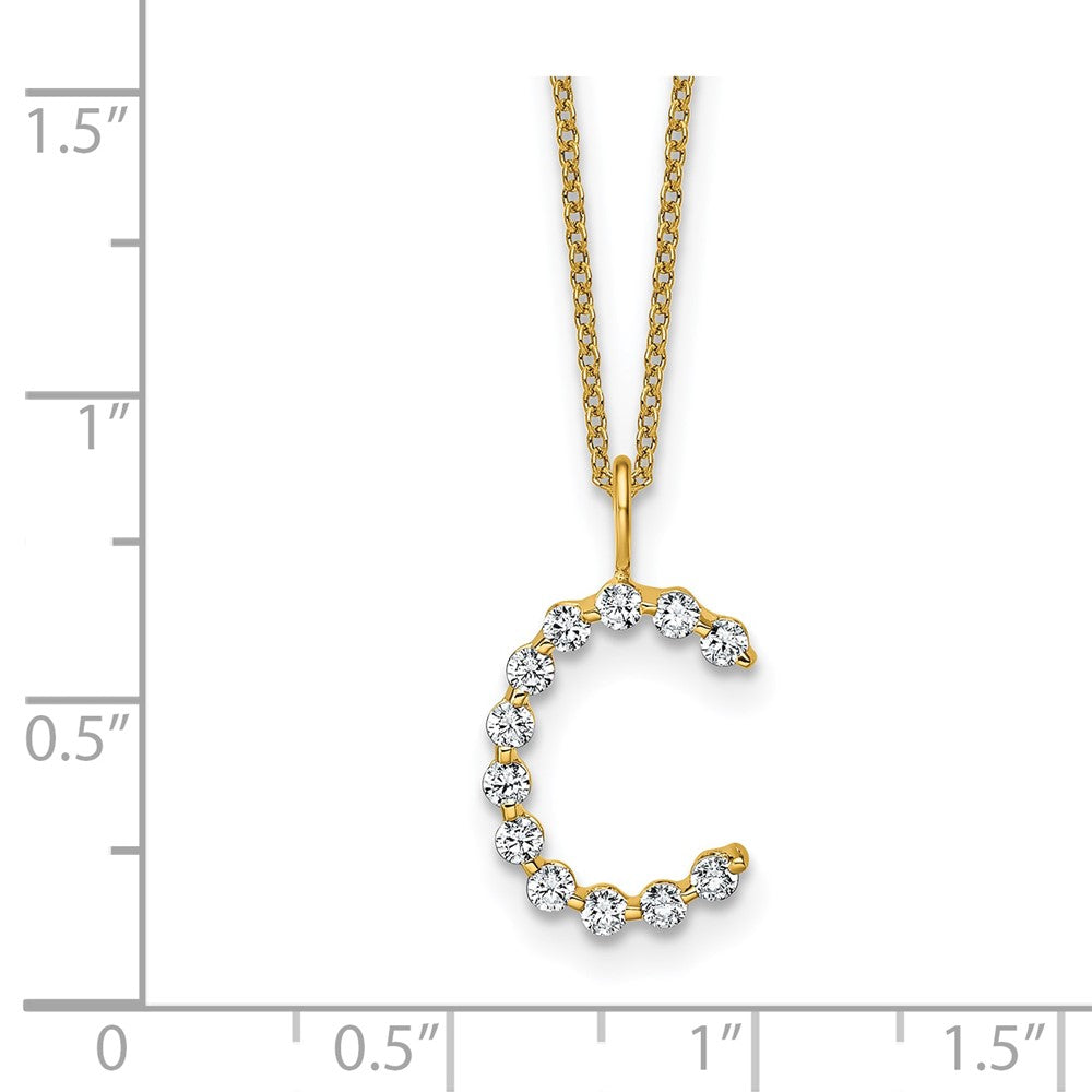 LGYN 14K Yellow Gold 3/8 carat Lab Grown Diamond VS+ F+ Complete Alphabet C Pendant Necklace
