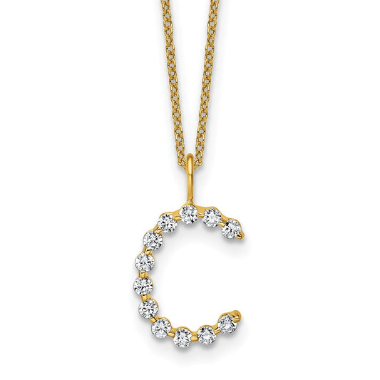 LGYN 14K Yellow Gold 3/8 carat Lab Grown Diamond VS+ F+ Complete Alphabet C Pendant Necklace