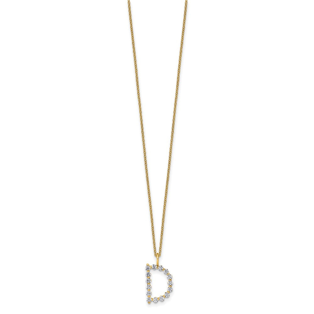 LGYN 14K Yellow Gold 1/2 carat Lab Grown Diamond VS+ F+ Complete Alphabet D Pendant Necklace