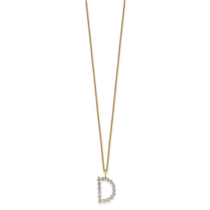 LGYN 14K Yellow Gold 1/2 carat Lab Grown Diamond VS+ F+ Complete Alphabet D Pendant Necklace