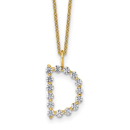 LGYN 14K Yellow Gold 1/2 carat Lab Grown Diamond VS+ F+ Complete Alphabet D Pendant Necklace
