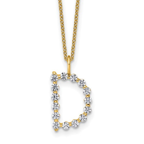 LGYN 14K Yellow Gold 1/2 carat Lab Grown Diamond VS+ F+ Complete Alphabet D Pendant Necklace