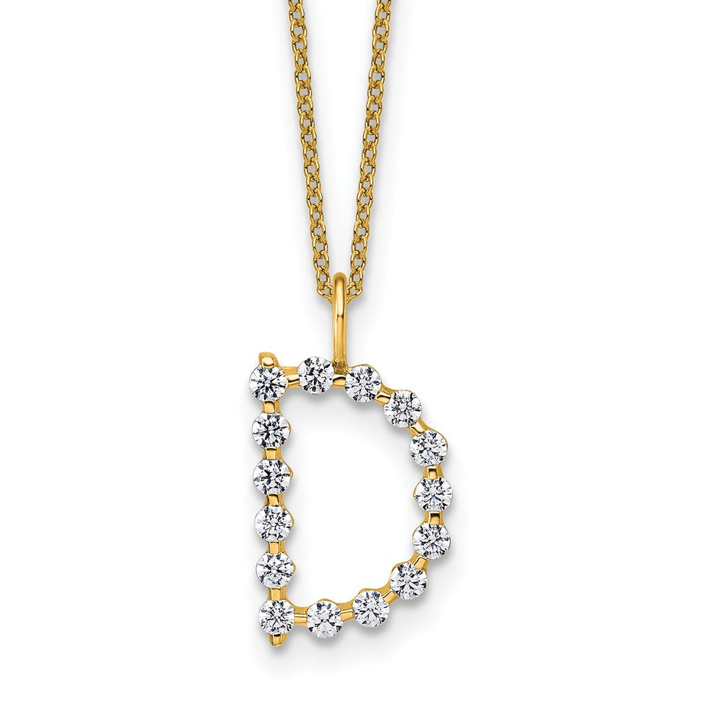 LGYN 14K Yellow Gold 1/2 carat Lab Grown Diamond VS+ F+ Complete Alphabet D Pendant Necklace