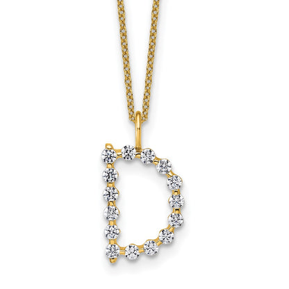 LGYN 14K Yellow Gold 1/2 carat Lab Grown Diamond VS+ F+ Complete Alphabet D Pendant Necklace
