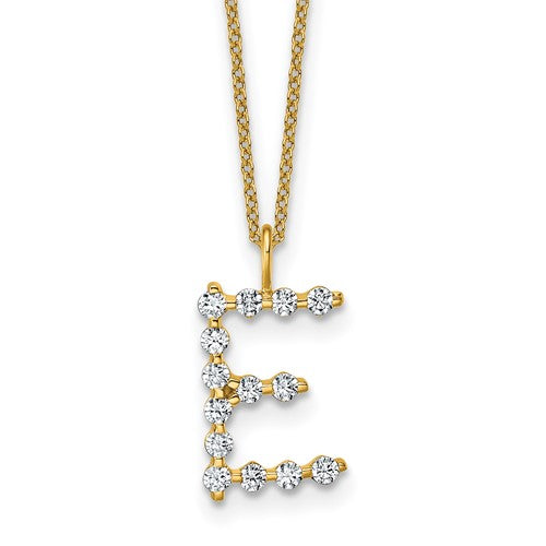 LGYN 14K Yellow Gold 1/2 carat Lab Grown Diamond VS+ F+ Complete Alphabet E Pendant Necklace