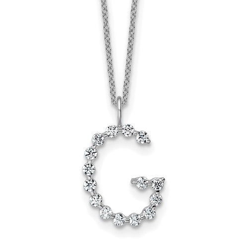 LGWN 14K White Gold 1/2 carat Lab Grown Diamond VS+ F+ Complete Alphabet G Pendant Necklace