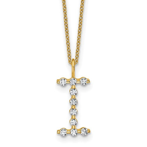 LGYN 14K Yellow Gold 1/3 carat Lab Grown Diamond VS+ F+ Complete Alphabet I Pendant Necklace