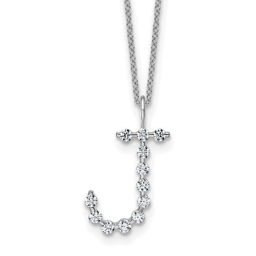 LGWN 14K White Gold 3/8 carat Lab Grown Diamond VS+ F+ Complete Alphabet J Pendant Necklace