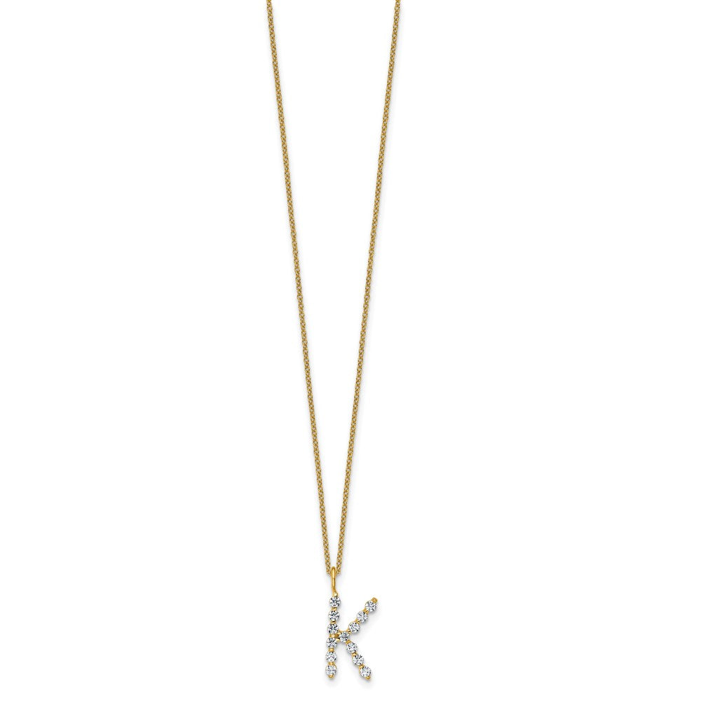 LGYN 14K Yellow Gold 3/8 carat Lab Grown Diamond VS+ F+ Complete Alphabet K Pendant Necklace