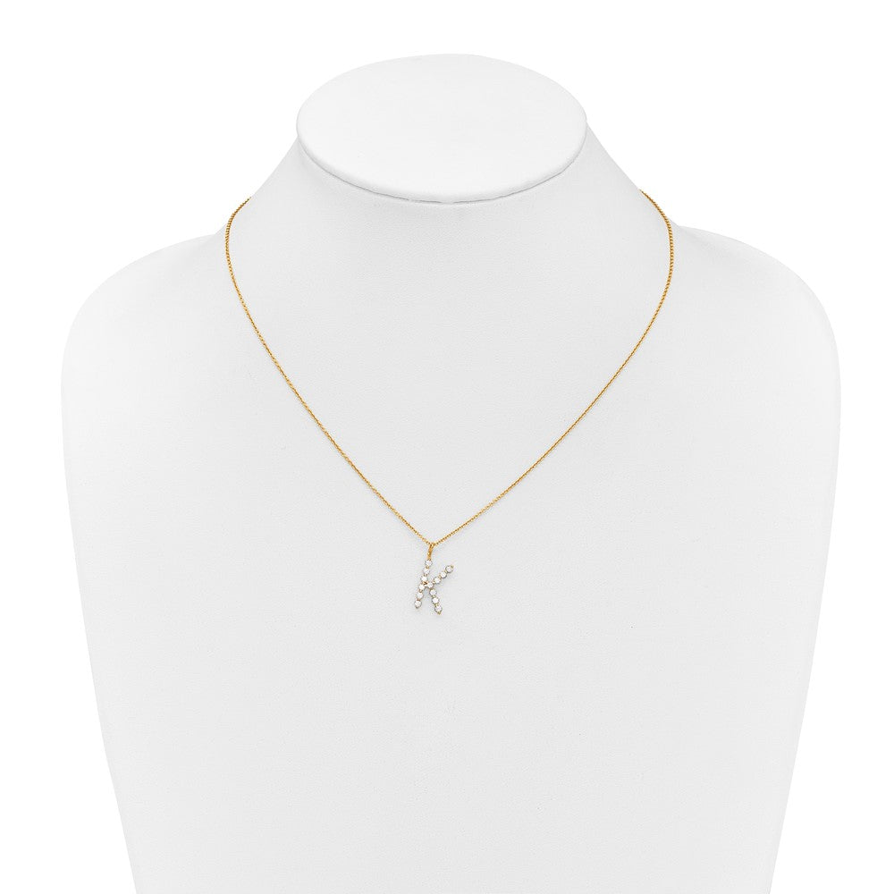 LGYN 14K Yellow Gold 3/8 carat Lab Grown Diamond VS+ F+ Complete Alphabet K Pendant Necklace